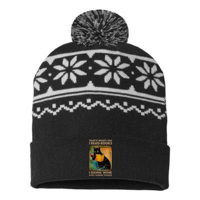 Black Cat That’s What I Do I Read Books I Drink Wine And USA-Made Snowflake Beanie