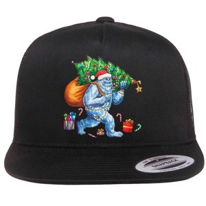 Bigfoot Christmas Tree Lights Xmas Sasquatch Lovers Flat Bill Trucker Hat