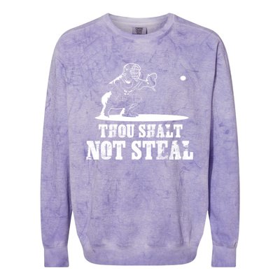 Baseball Catcher Thou Shalt Not Steal Religious Gift Colorblast Crewneck Sweatshirt