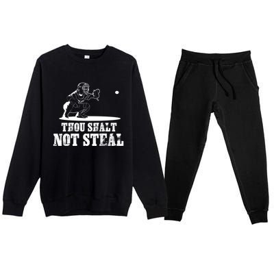 Baseball Catcher Thou Shalt Not Steal Religious Gift Premium Crewneck Sweatsuit Set