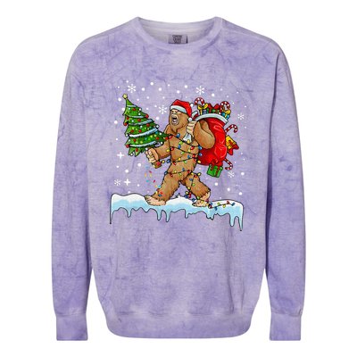 Bigfoot Christmas Tree Lights Xmas Sasquatch Lovers Colorblast Crewneck Sweatshirt