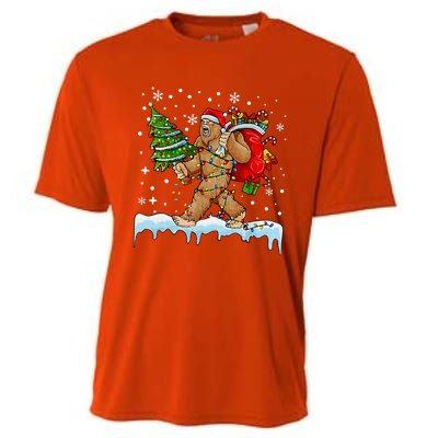 Bigfoot Christmas Tree Lights Xmas Sasquatch Lovers Cooling Performance Crew T-Shirt