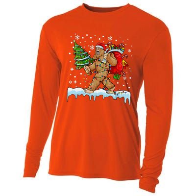 Bigfoot Christmas Tree Lights Xmas Sasquatch Lovers Cooling Performance Long Sleeve Crew