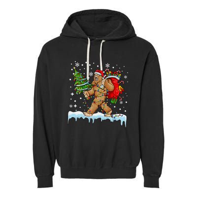 Bigfoot Christmas Tree Lights Xmas Sasquatch Lovers Garment-Dyed Fleece Hoodie