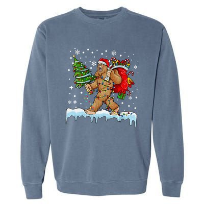 Bigfoot Christmas Tree Lights Xmas Sasquatch Lovers Garment-Dyed Sweatshirt