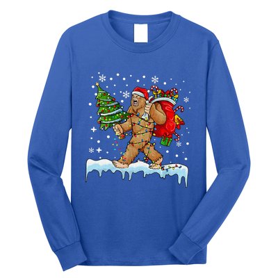 Bigfoot Christmas Tree Lights Xmas Sasquatch Lovers Long Sleeve Shirt