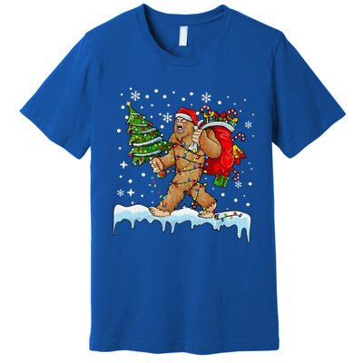 Bigfoot Christmas Tree Lights Xmas Sasquatch Lovers Premium T-Shirt