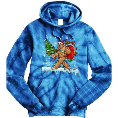 Bigfoot Christmas Tree Lights Xmas Sasquatch Lovers Tie Dye Hoodie