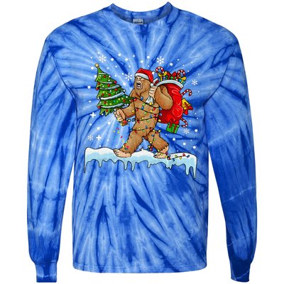 Bigfoot Christmas Tree Lights Xmas Sasquatch Lovers Tie-Dye Long Sleeve Shirt