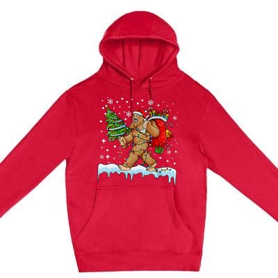 Bigfoot Christmas Tree Lights Xmas Sasquatch Lovers Premium Pullover Hoodie