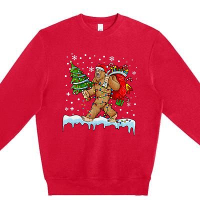 Bigfoot Christmas Tree Lights Xmas Sasquatch Lovers Premium Crewneck Sweatshirt