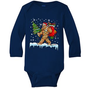 Bigfoot Christmas Tree Lights Xmas Sasquatch Lovers Baby Long Sleeve Bodysuit