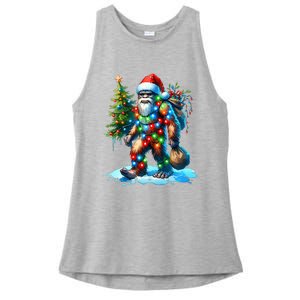 Bigfoot Christmas Tree Xmas Ladies PosiCharge Tri-Blend Wicking Tank