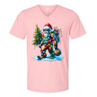 Bigfoot Christmas Tree Xmas V-Neck T-Shirt