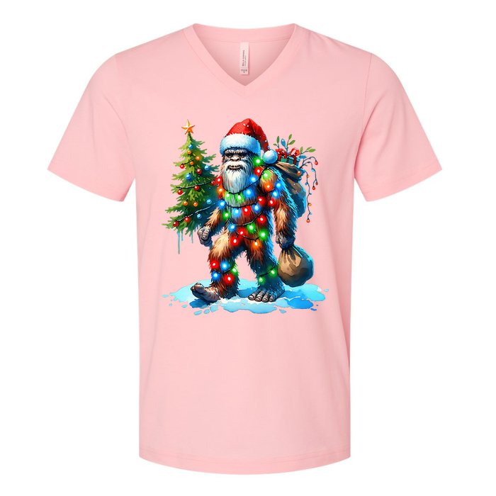 Bigfoot Christmas Tree Xmas V-Neck T-Shirt