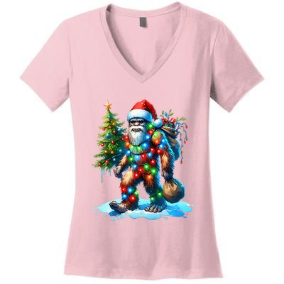 Bigfoot Christmas Tree Xmas Women's V-Neck T-Shirt