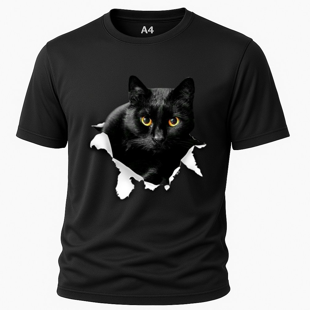 Black Cat Torn Cloth Gifts For Cat Lover Cat Dad Cat Mom Cooling Performance Crew T-Shirt
