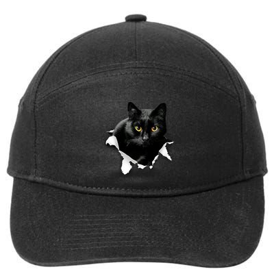 Black Cat Torn Cloth Gifts For Cat Lover Cat Dad Cat Mom 7-Panel Snapback Hat