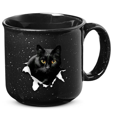 Black Cat Torn Cloth Gifts For Cat Lover Cat Dad Cat Mom 15oz Campfire Ceramic Mug