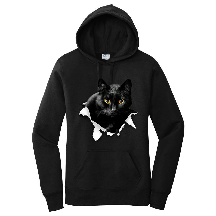 Black Cat Torn Cloth Gifts For Cat Lover Cat Dad Cat Mom Women's Pullover Hoodie