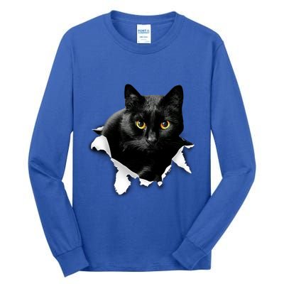 Black Cat Torn Cloth Gifts For Cat Lover Cat Dad Cat Mom Tall Long Sleeve T-Shirt