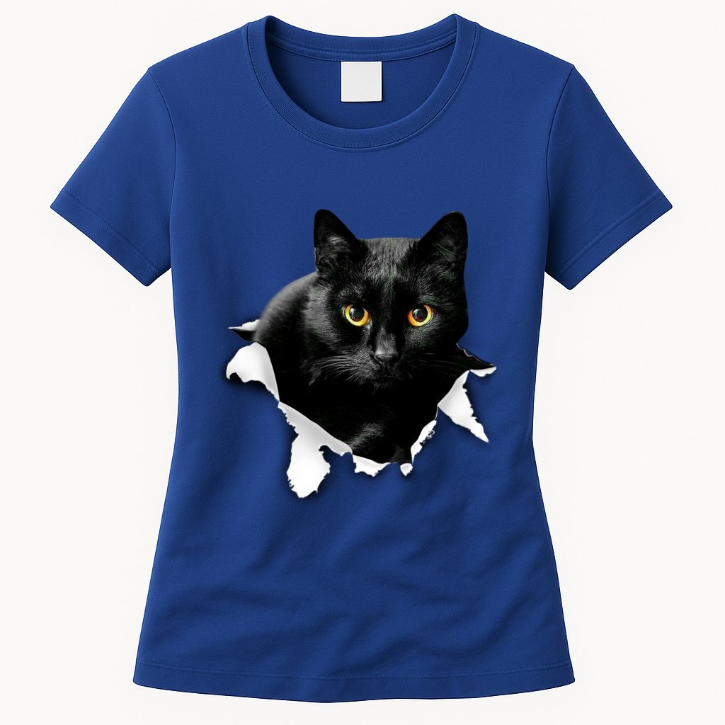 Black Cat Torn Cloth Gifts For Cat Lover Cat Dad Cat Mom Womens T-Shirt