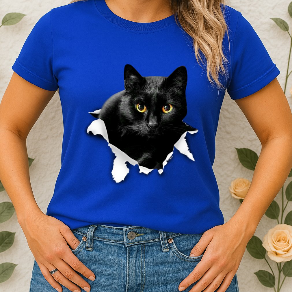 Black Cat Torn Cloth Gifts For Cat Lover Cat Dad Cat Mom Womens T-Shirt