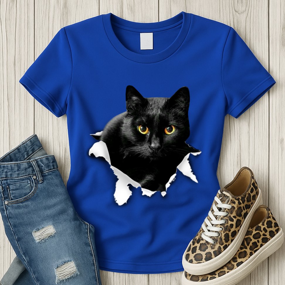Black Cat Torn Cloth Gifts For Cat Lover Cat Dad Cat Mom Womens T-Shirt