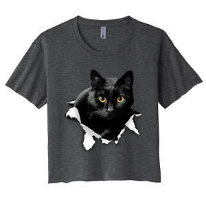 Black Cat Torn Cloth Gifts For Cat Lover Cat Dad Cat Mom Women's Crop Top Tee