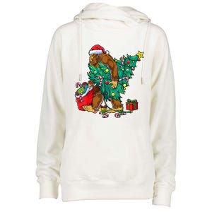 Bigfoot Christmas Tree Lights Xmas Boy Sasquatch Lovers Womens Funnel Neck Pullover Hood