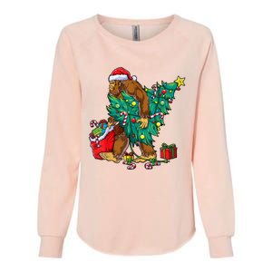 Bigfoot Christmas Tree Lights Xmas Boy Sasquatch Lovers Womens California Wash Sweatshirt