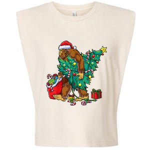 Bigfoot Christmas Tree Lights Xmas Boy Sasquatch Lovers Garment-Dyed Women's Muscle Tee