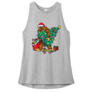 Bigfoot Christmas Tree Lights Xmas Boy Sasquatch Lovers Ladies PosiCharge Tri-Blend Wicking Tank