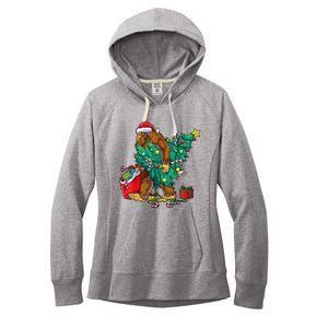 Bigfoot Christmas Tree Lights Xmas Boy Sasquatch Lovers Women's Fleece Hoodie