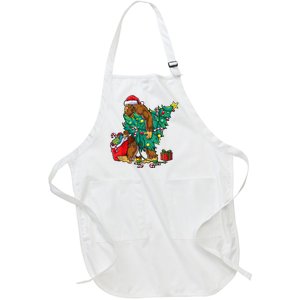 Bigfoot Christmas Tree Lights Xmas Boy Sasquatch Lovers Full-Length Apron With Pockets