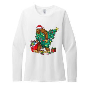 Bigfoot Christmas Tree Lights Xmas Boy Sasquatch Lovers Womens CVC Long Sleeve Shirt