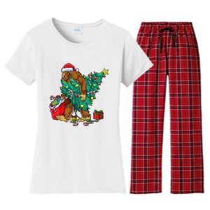 Bigfoot Christmas Tree Lights Xmas Boy Sasquatch Lovers Women's Flannel Pajama Set