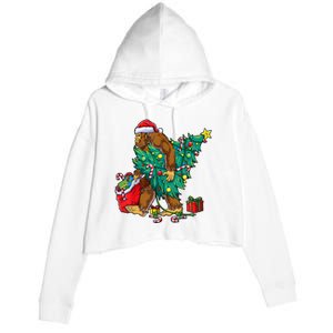 Bigfoot Christmas Tree Lights Xmas Boy Sasquatch Lovers Crop Fleece Hoodie