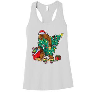 Bigfoot Christmas Tree Lights Xmas Boy Sasquatch Lovers Women's Racerback Tank