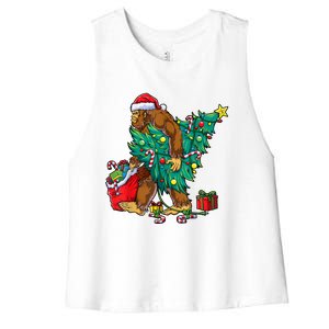 Bigfoot Christmas Tree Lights Xmas Boy Sasquatch Lovers Women's Racerback Cropped Tank