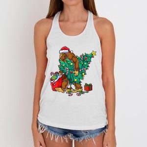 Bigfoot Christmas Tree Lights Xmas Boy Sasquatch Lovers Women's Knotted Racerback Tank