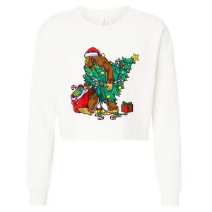 Bigfoot Christmas Tree Lights Xmas Boy Sasquatch Lovers Cropped Pullover Crew