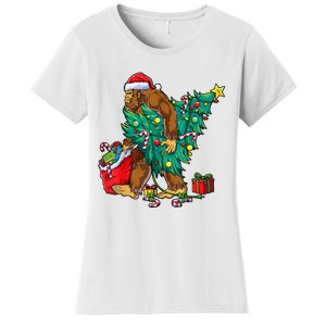 Bigfoot Christmas Tree Lights Xmas Boy Sasquatch Lovers Women's T-Shirt