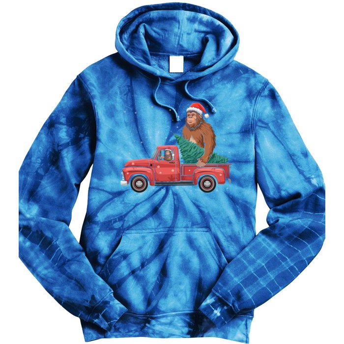 Bigfoot Christmas Tree Truck Festive Graphic Great Gift Tie Dye Hoodie