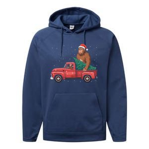 Bigfoot Christmas Tree Truck Festive Graphic Great Gift Performance Fleece Hoodie