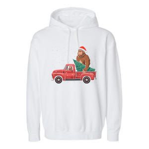 Bigfoot Christmas Tree Truck Festive Graphic Great Gift Garment-Dyed Fleece Hoodie