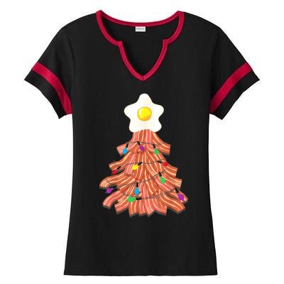 Bacon Christmas Tree Egg Top Funny Pork Lover Gift Ladies Halftime Notch Neck Tee