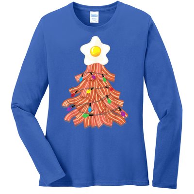 Bacon Christmas Tree Egg Top Funny Pork Lover Gift Ladies Long Sleeve Shirt