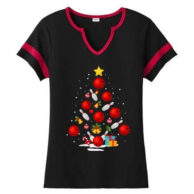 Bowling Christmas Tree Lights Xmas Ladies Halftime Notch Neck Tee