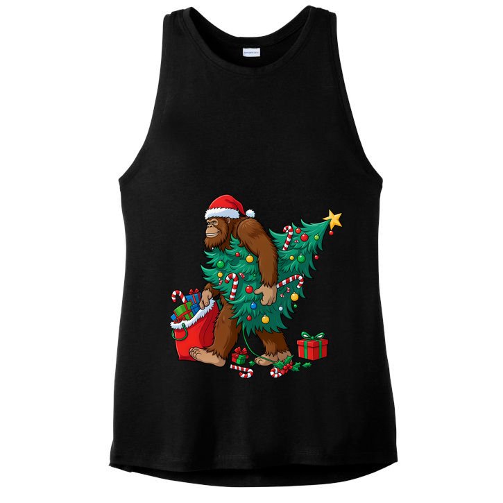 Bigfoot Christmas Tree Lights Xmas Sasquatch Lovers Cool Gift Ladies PosiCharge Tri-Blend Wicking Tank